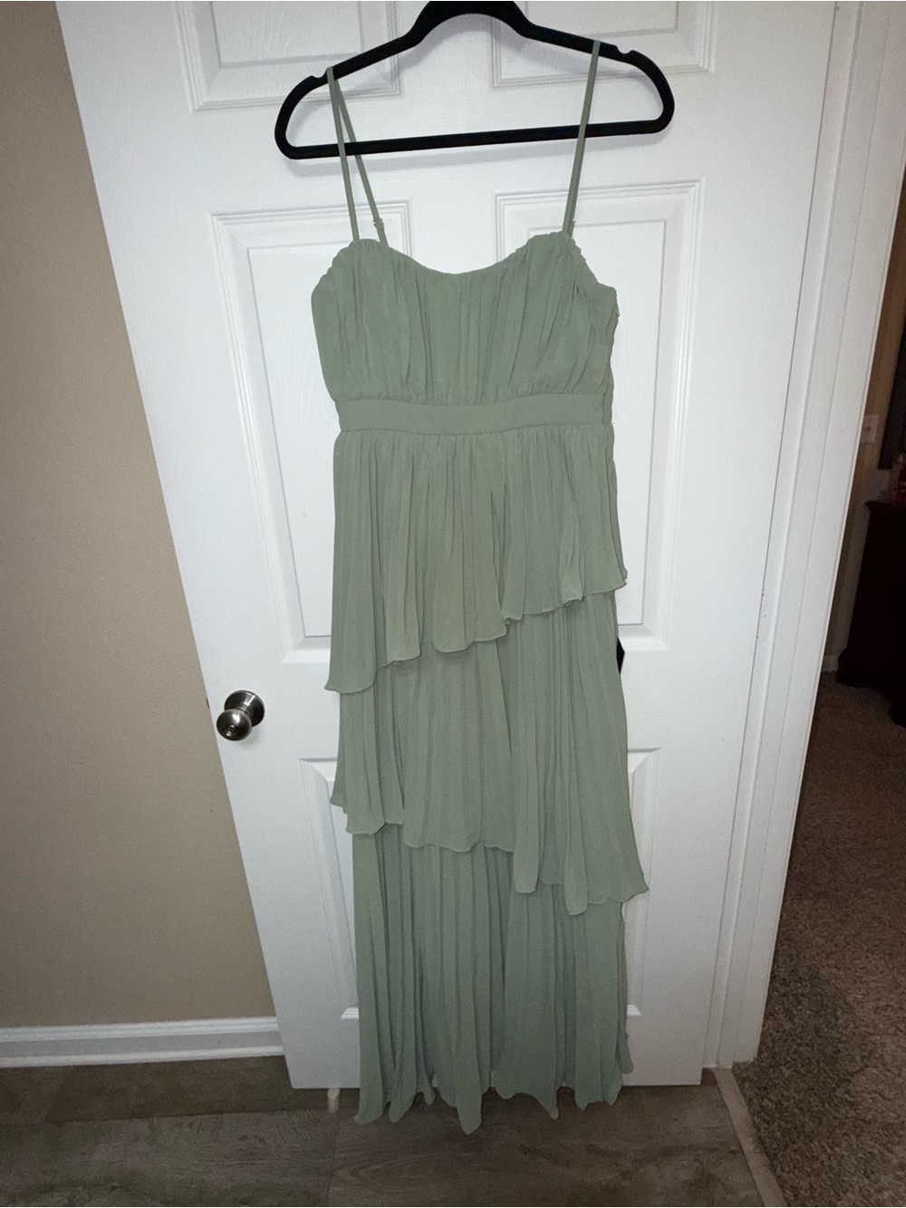 Lulu's Sage Green Layered Chiffon Maxi Dress
